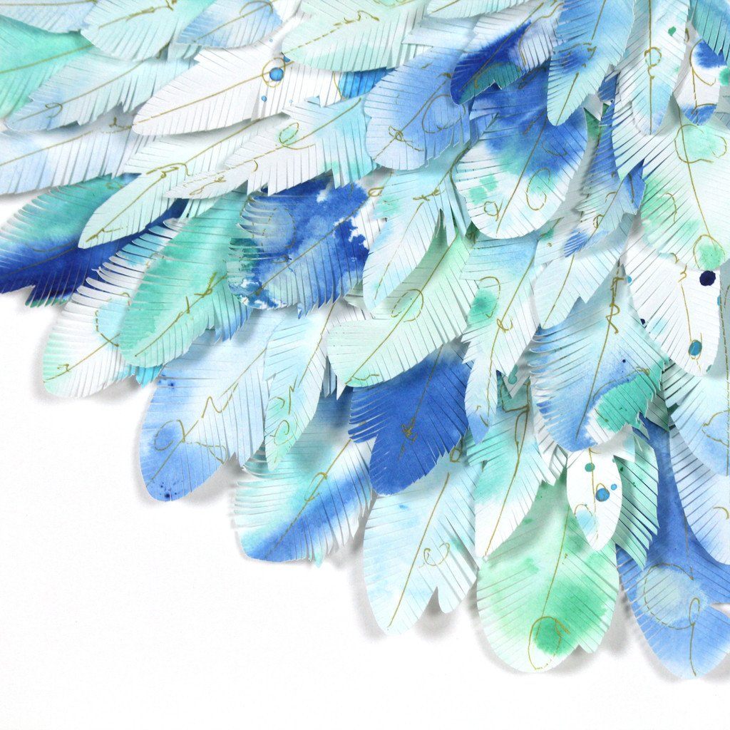 mondocherry - juju hat paper feather artwork - "turaco" - closeup