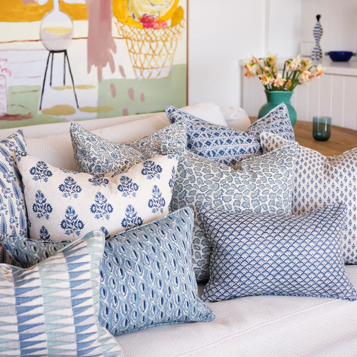 mondocherry | Walter G | kauai linen cushion | fresh azure - sofa