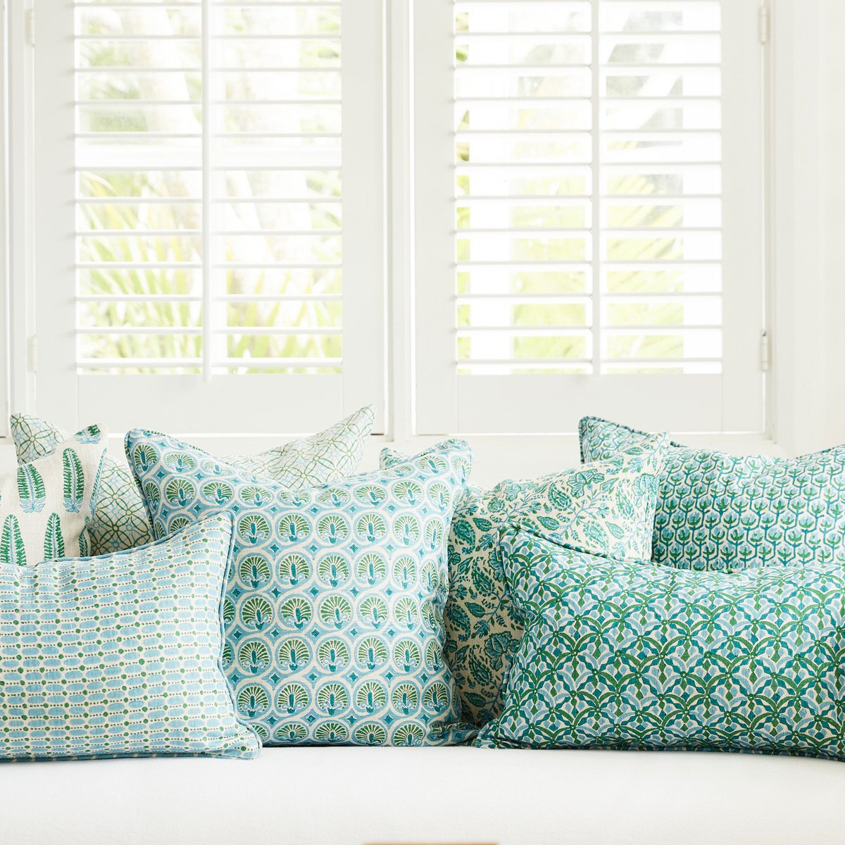 Walter G | valencia linen cushion | emerald - window