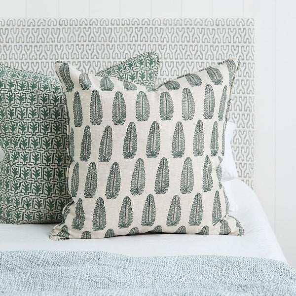 Walter G | akola linen cushion | celadon - bed