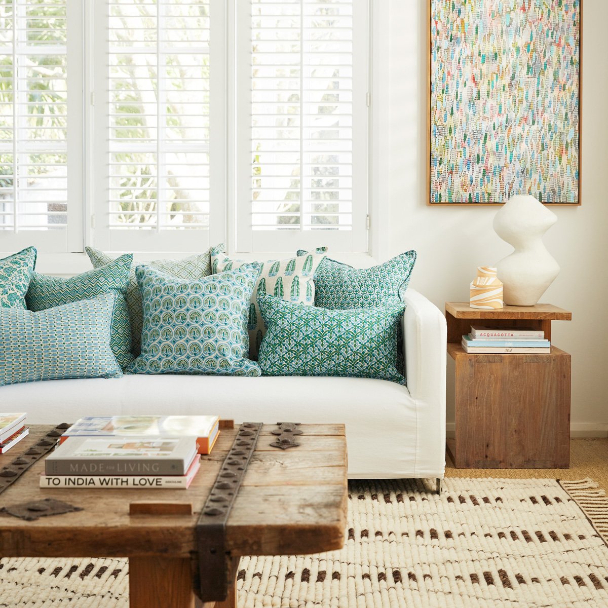 Walter G | akola linen cushion | emerald - sofa