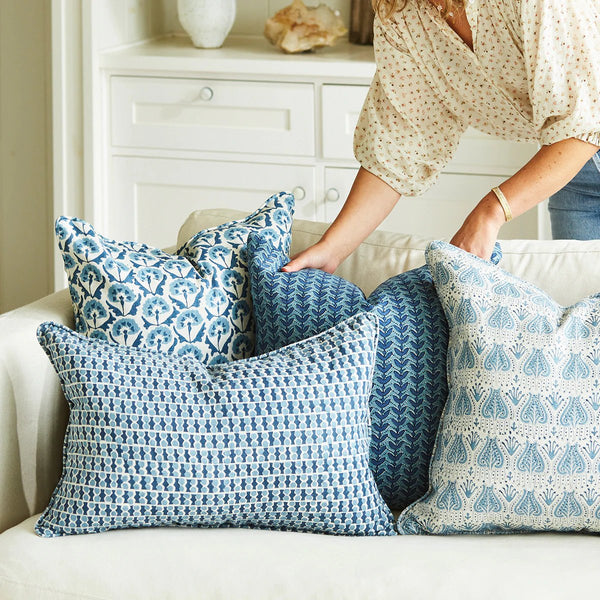 Walter G | avignon linen cushion | azure - mondocherry - sofa