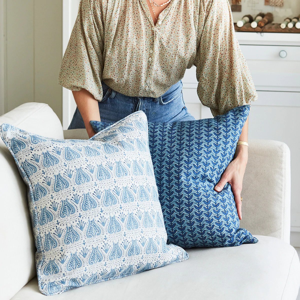 Walter G | avignon linen cushion | azure - mondocherry - styling