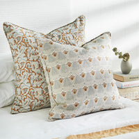 Walter G | avignon linen cushion | saffron - mondocherry - bed