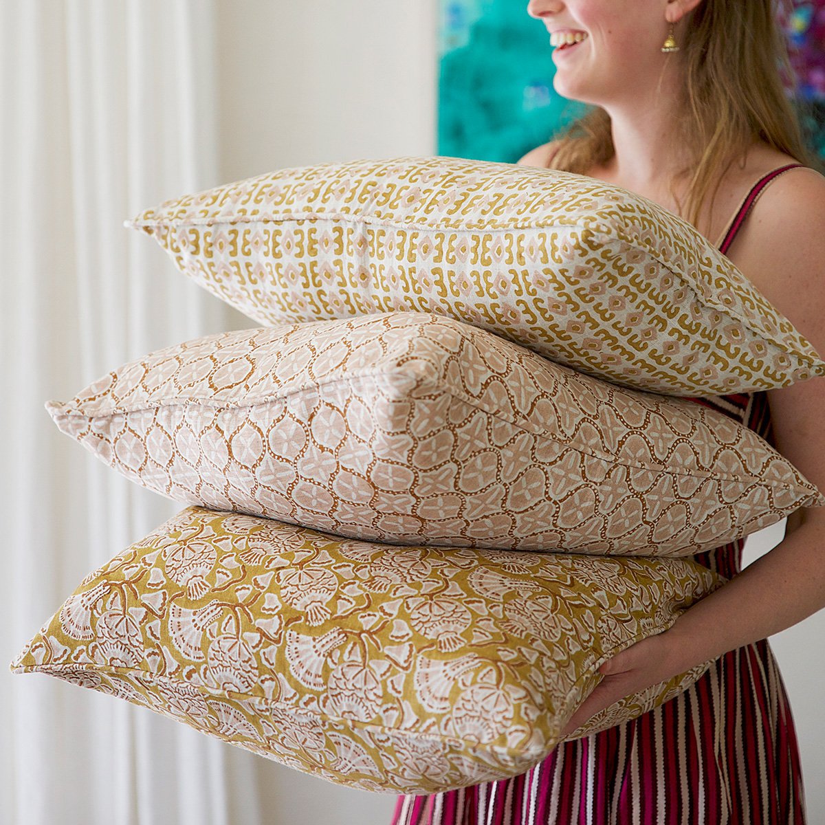 Walter G | iznik linen cushion | saffron - carry