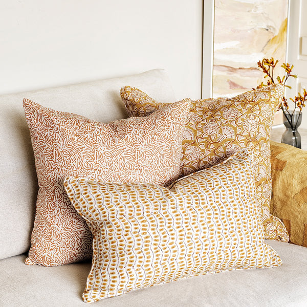 Walter G | iznik linen cushion | saffron - sofa