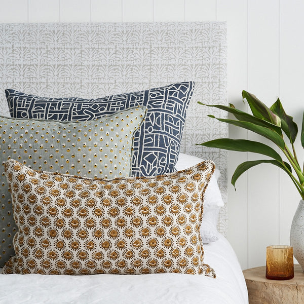 Walter G | maku linen cushion | celadon on bed