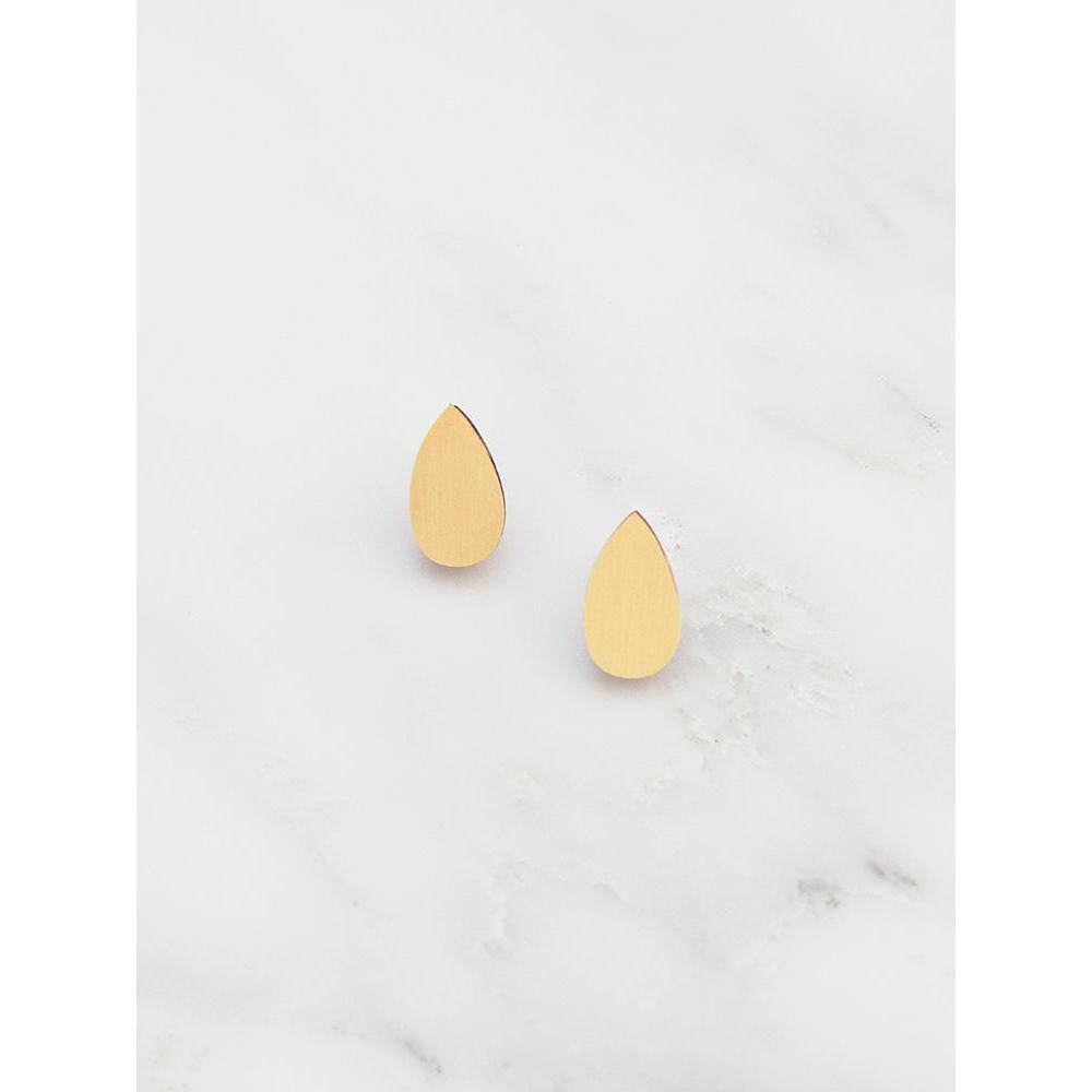 Wolf and Moon | raindrop stud earrings | brushed brass