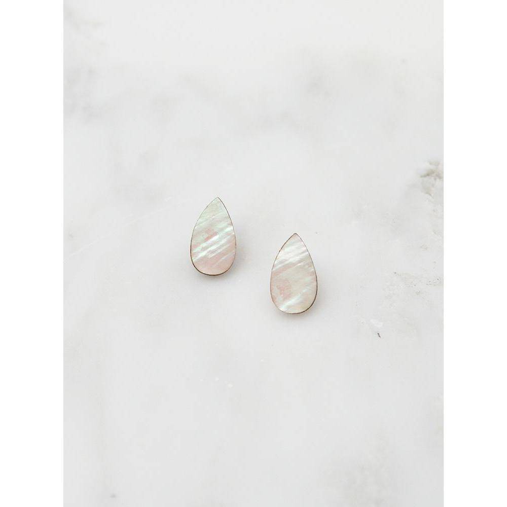 Wolf and Moon | raindrop stud earrings | mother of pearl
