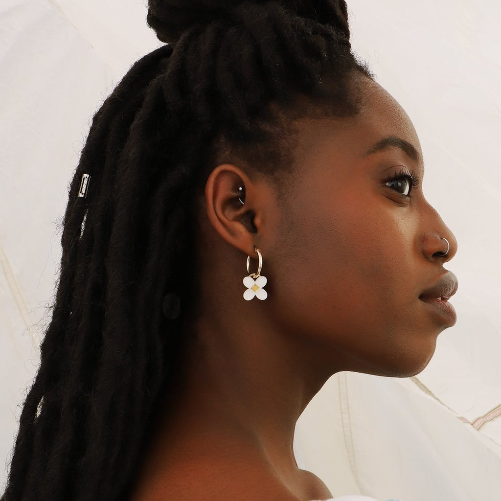 Wolf and Moon | bella hoop earrings | ecru - model