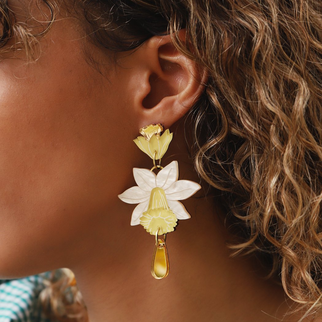 Wolf and Moon | daffodil statement earrings - wear