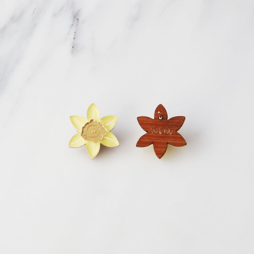 Wolf and Moon | daffodil stud earrings - back
