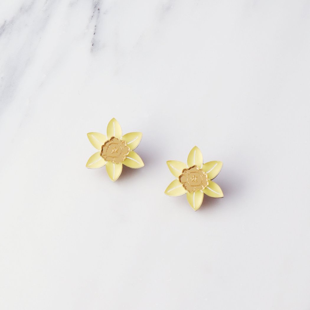 Wolf and Moon | daffodil stud earrings - front