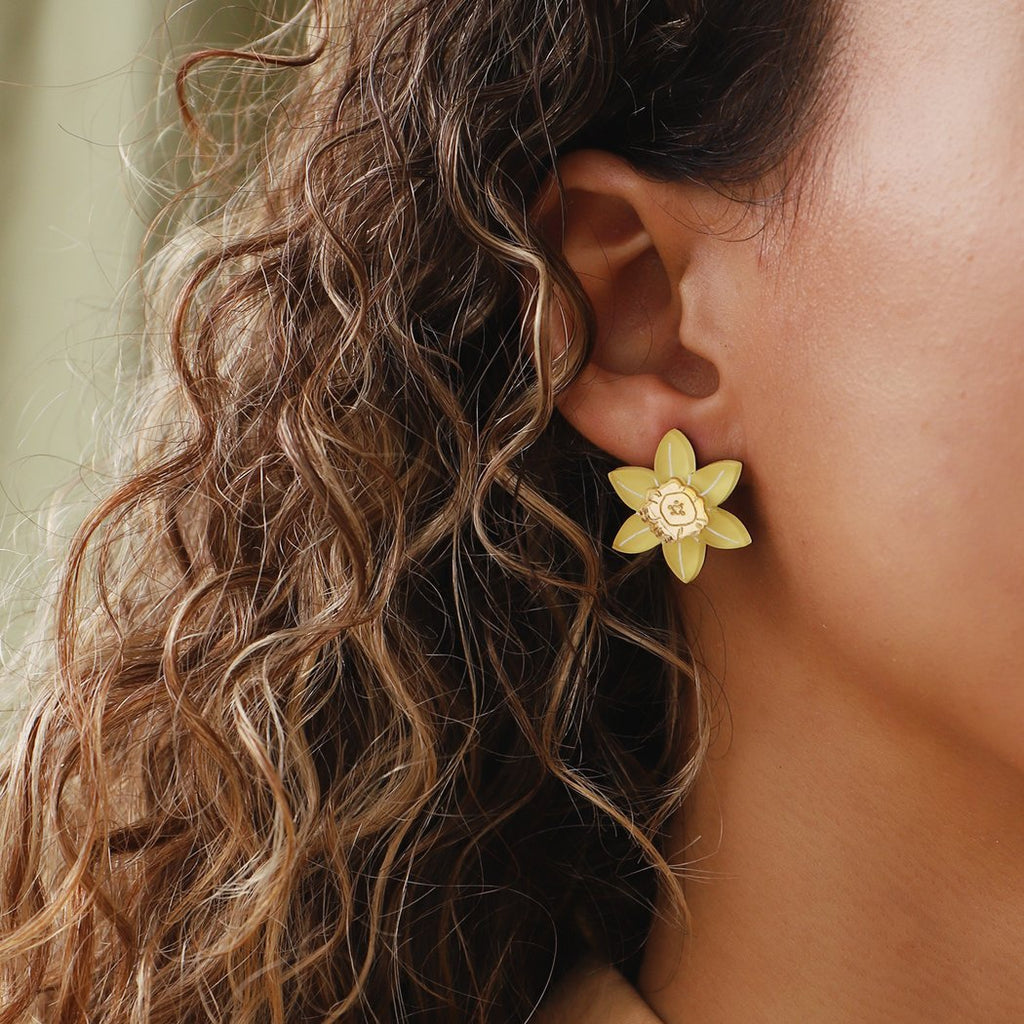 Wolf and Moon | daffodil stud earrings - wear