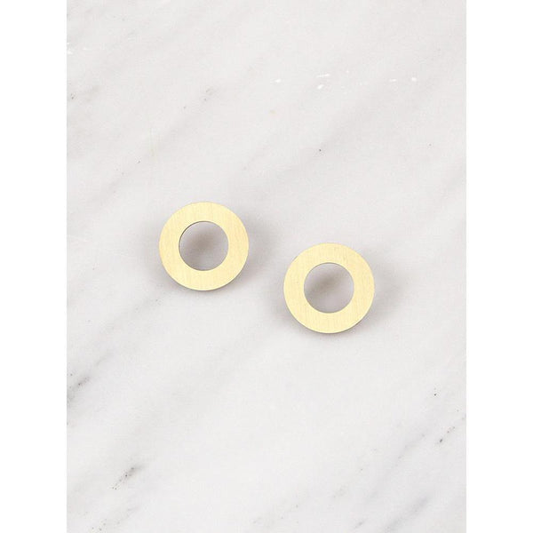 Wolf and Moon | disc II stud earrings| brushed brass