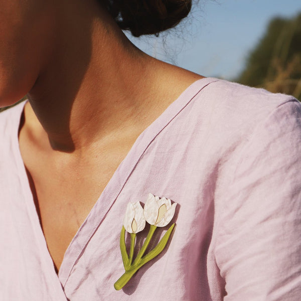 Wolf and Moon | double tulip brooch - wear