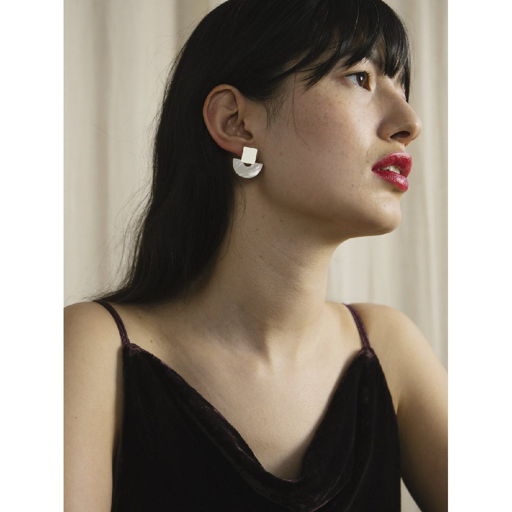 Wolf and Moon | marina stud earrings | mother of pearl - model