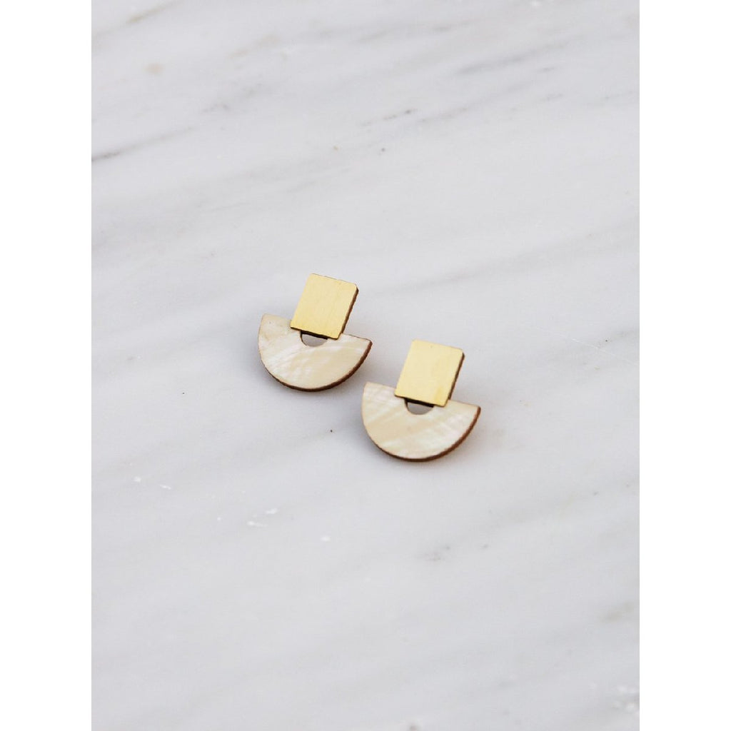 Wolf and Moon | marina stud earrings | mother of pearl - side