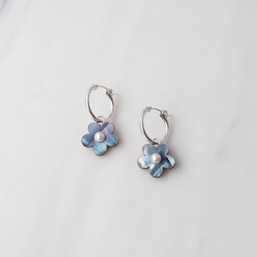 Wolf and Moon | mini bloom hoop earrings | mother of pearl blue