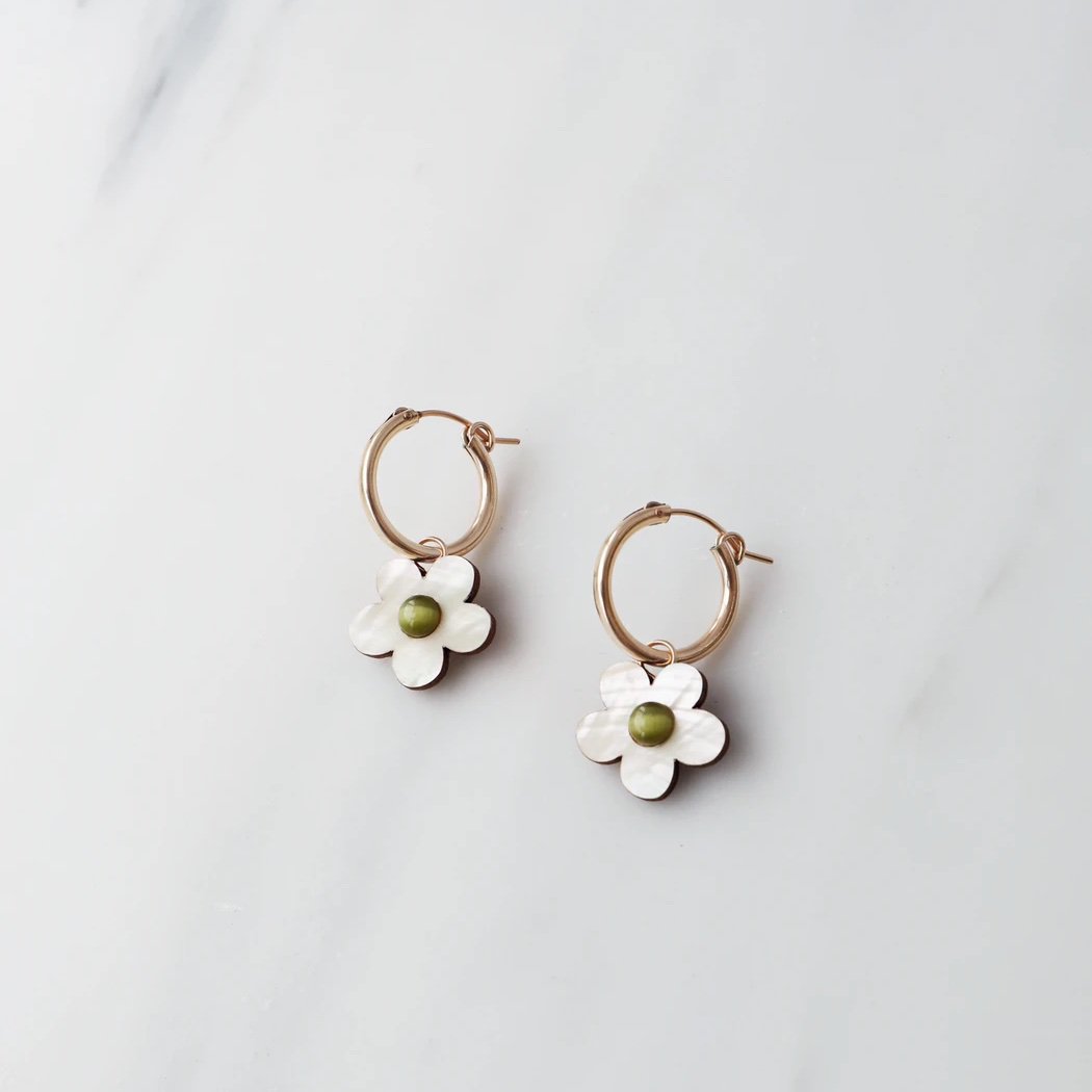 Wolf and Moon | mini bloom hoop earrings | white pearl