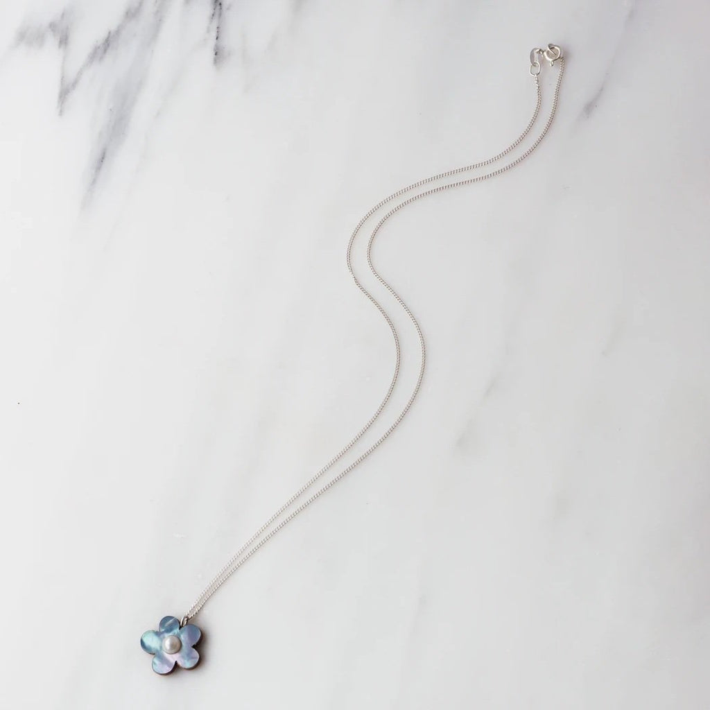 Wolf and Moon | mini bloom necklace | blue pearl - full