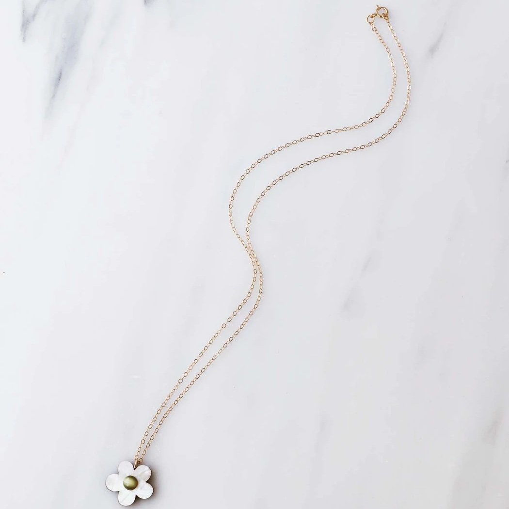 Wolf and Moon | mini bloom necklace | white pearl - full
