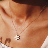 Wolf and Moon | mini bloom necklace | white pearl - model close