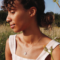 Wolf and Moon | mini bloom necklace | white pearl - model