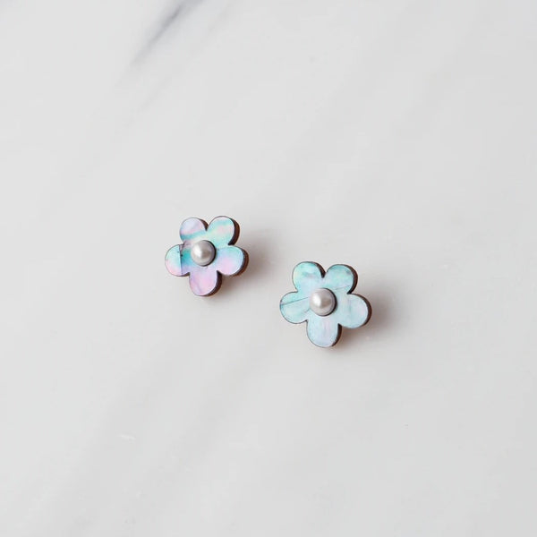 Wolf and Moon | mini bloom stud earrings | blue pearl