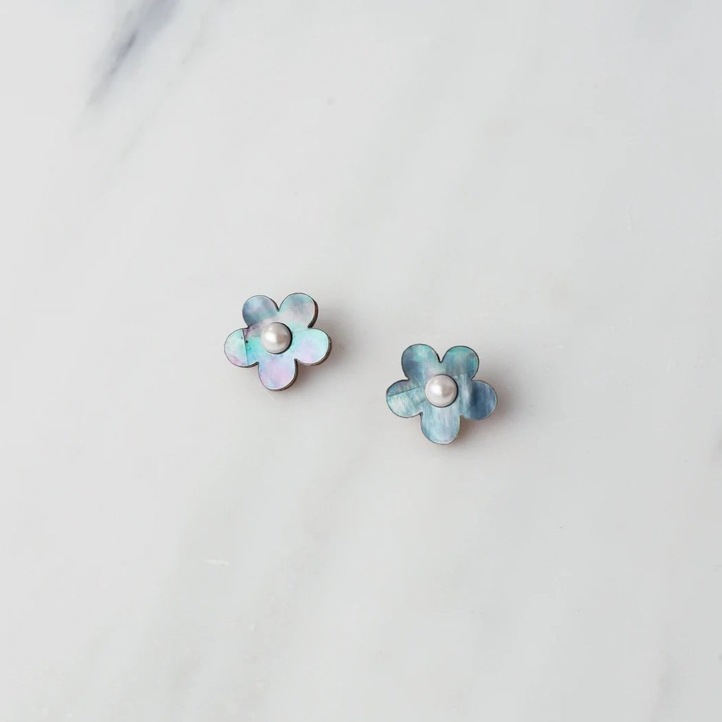 Wolf and Moon | mini bloom stud earrings | blue pearl