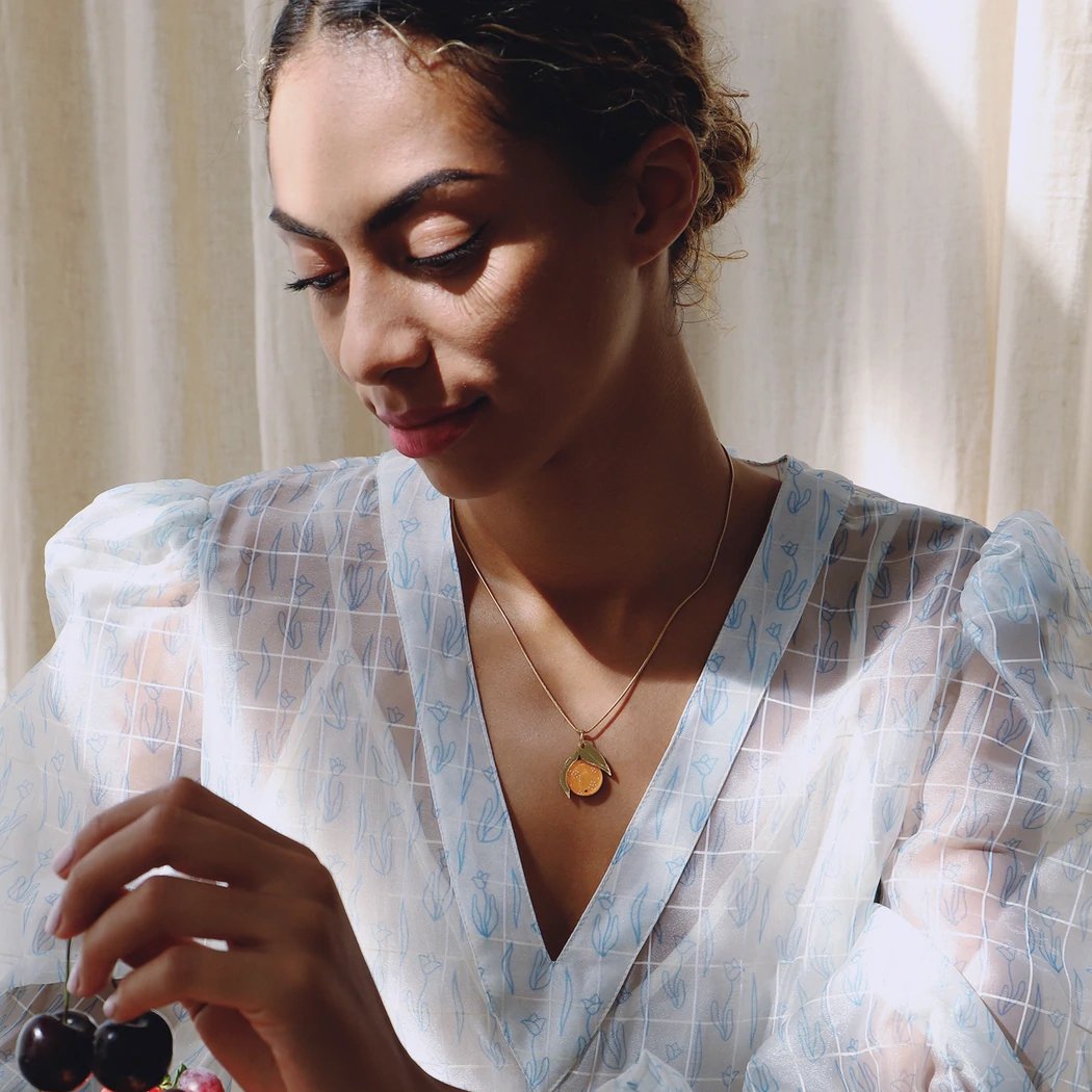 Wolf and Moon | orange necklace - model