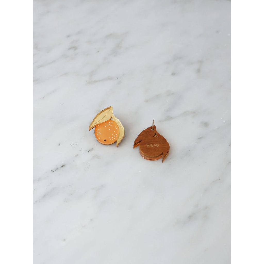 Wolf and Moon | mini orange stud earrings - front back
