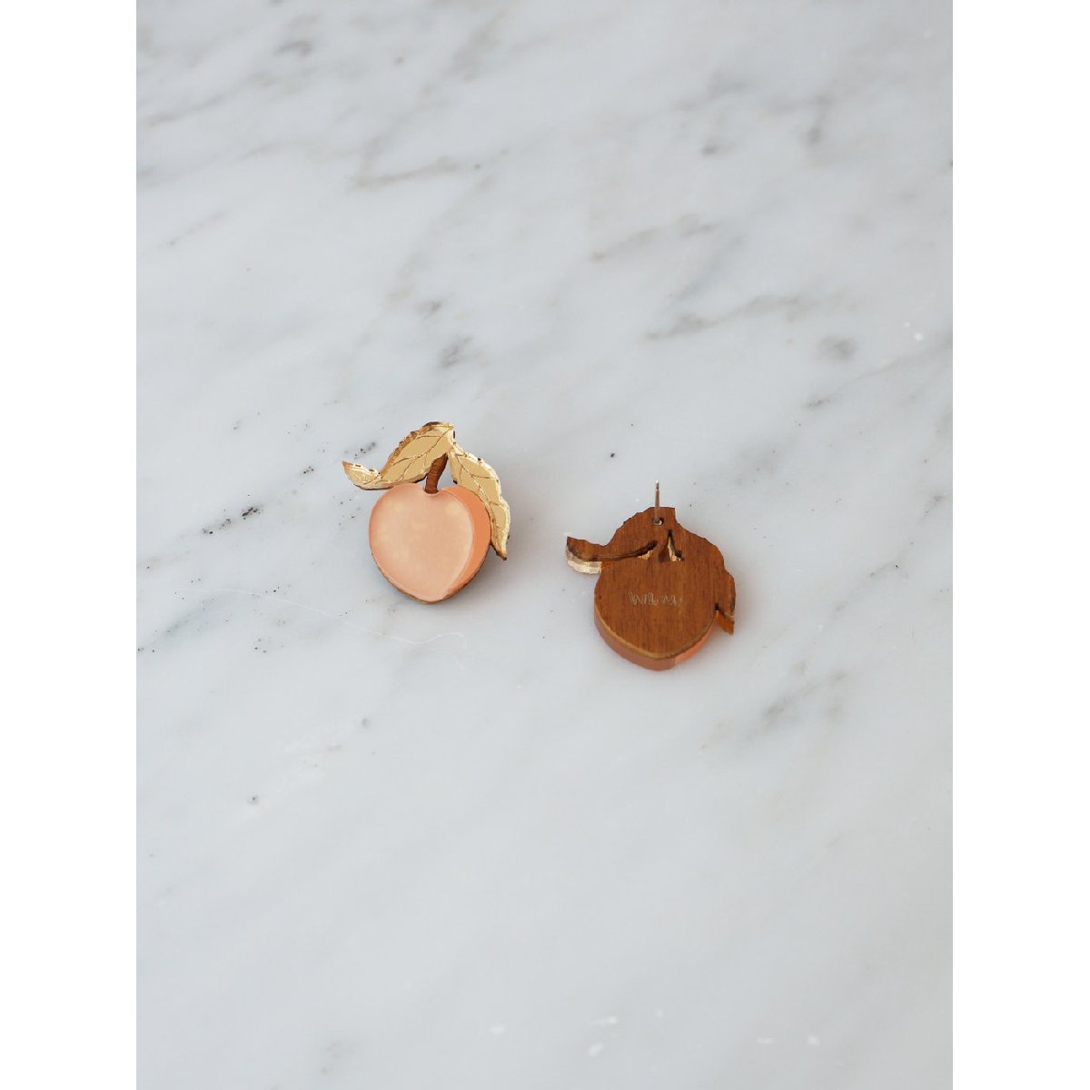 Wolf and Moon | mini peach stud earrings - front back