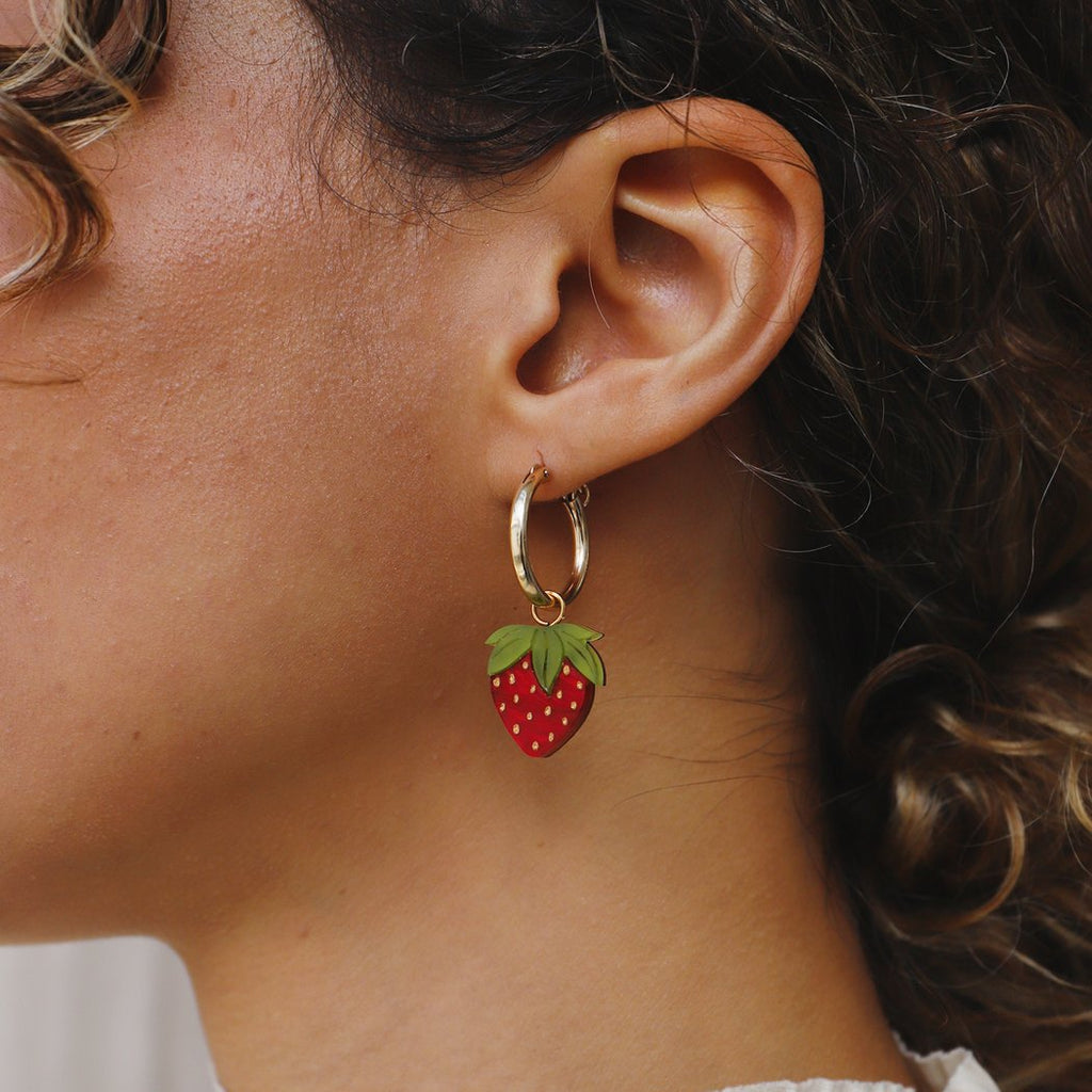 Wolf and Moon | mini strawberry hoop earrings - wear