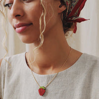 Wolf and Moon | strawberry necklace - model