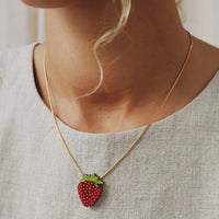 Wolf and Moon | strawberry necklace - close