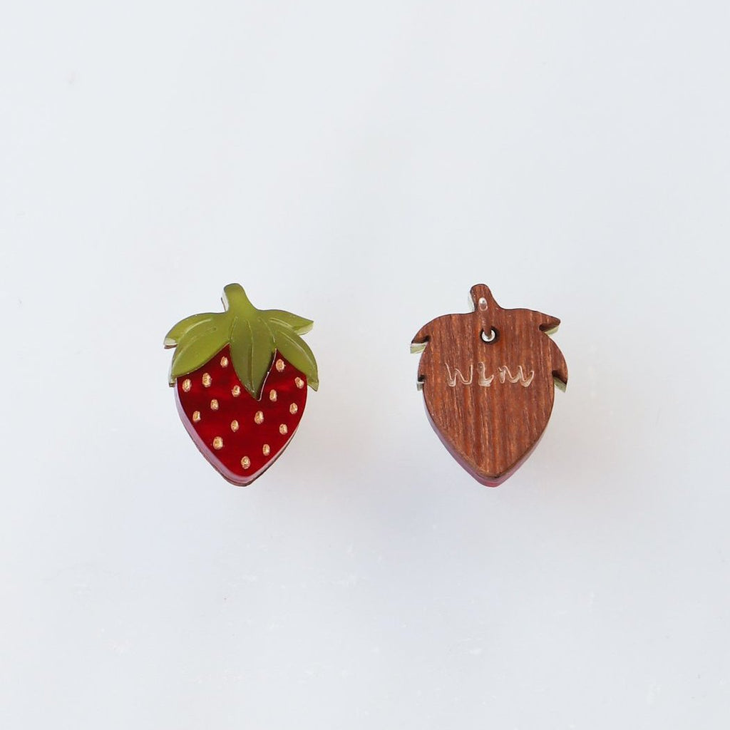 Wolf and Moon | mini strawberry stud earrings - back