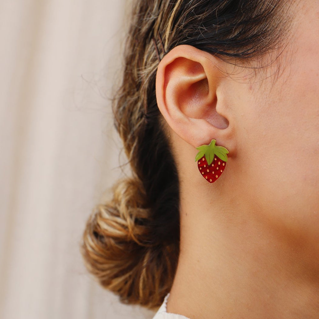 Wolf and Moon | mini strawberry stud earrings - wear