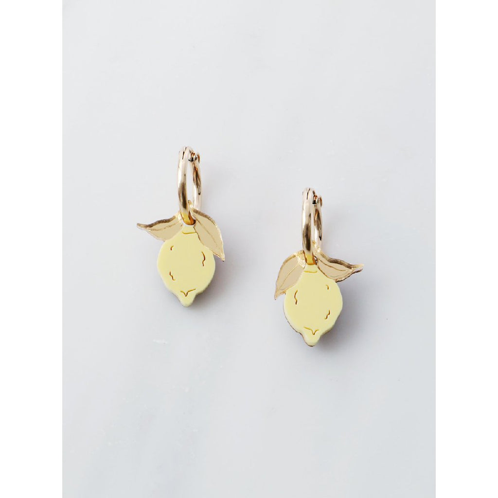 Wolf and Moon | mini lemon hoop earrings - front