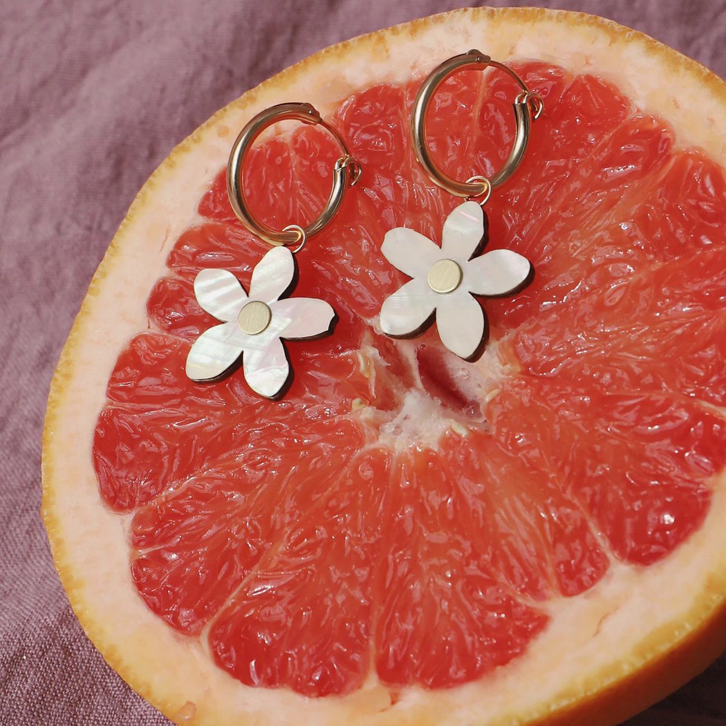 Wolf and Moon | orange blossom hoop earrings | mother of pearl - fruit