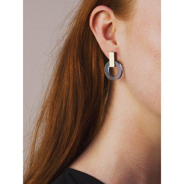 Wolf and Moon | orbit earrings | navy - wearing