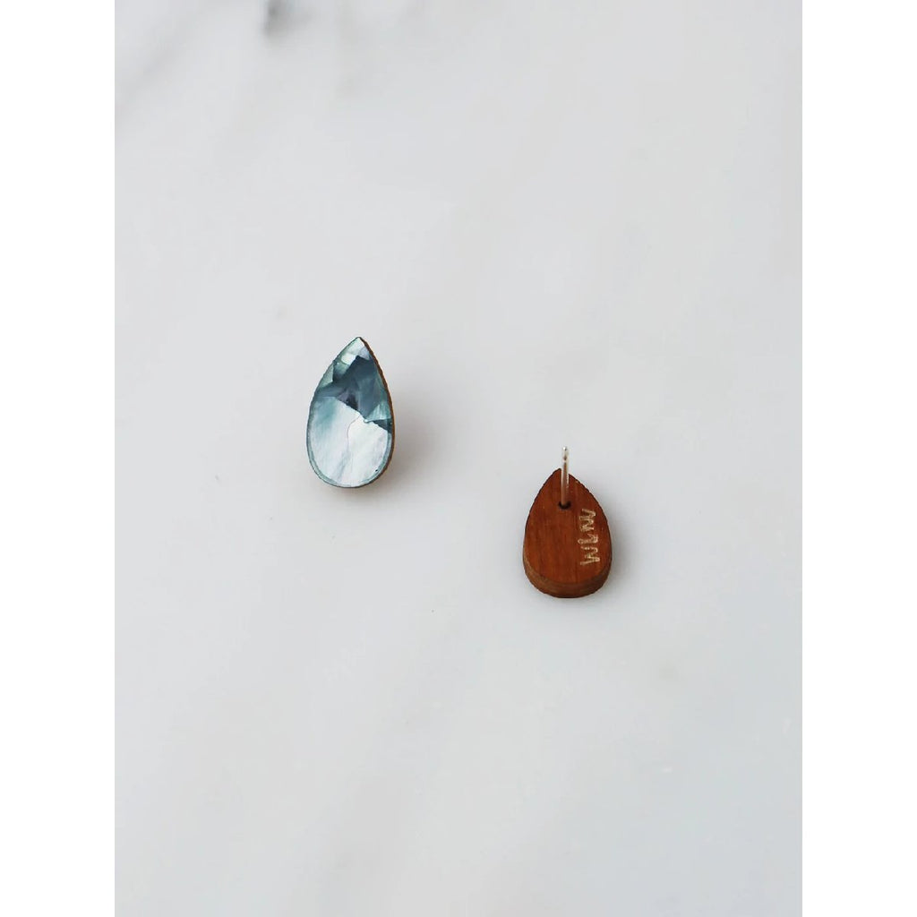 mondocherry - Wolf and Moon | raindrop stud earrings | blue - back