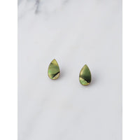 mondocherry - Wolf and Moon | raindrop stud earrings | olive - front