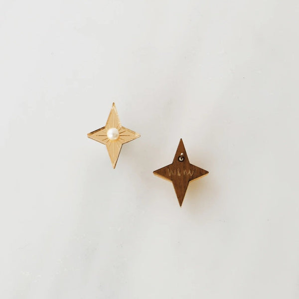 Wolf and Moon | star stud earrings - back