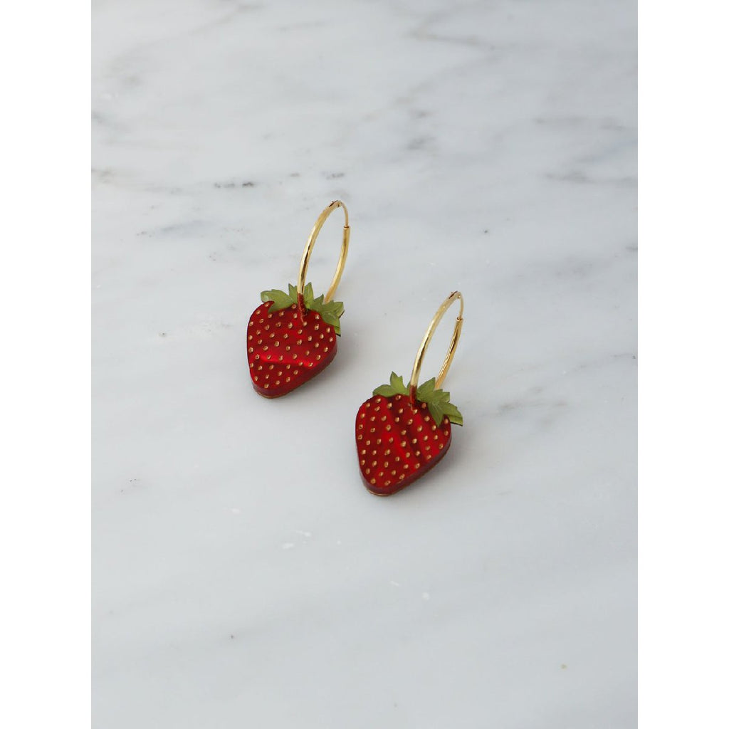 Wolf and Moon | strawberry hoop earrings - side