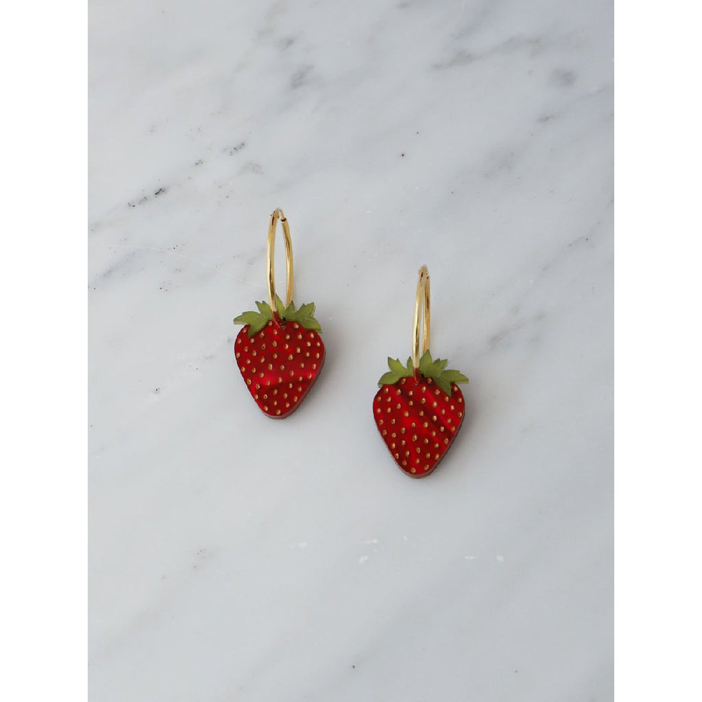 Wolf and Moon | strawberry hoop earrings