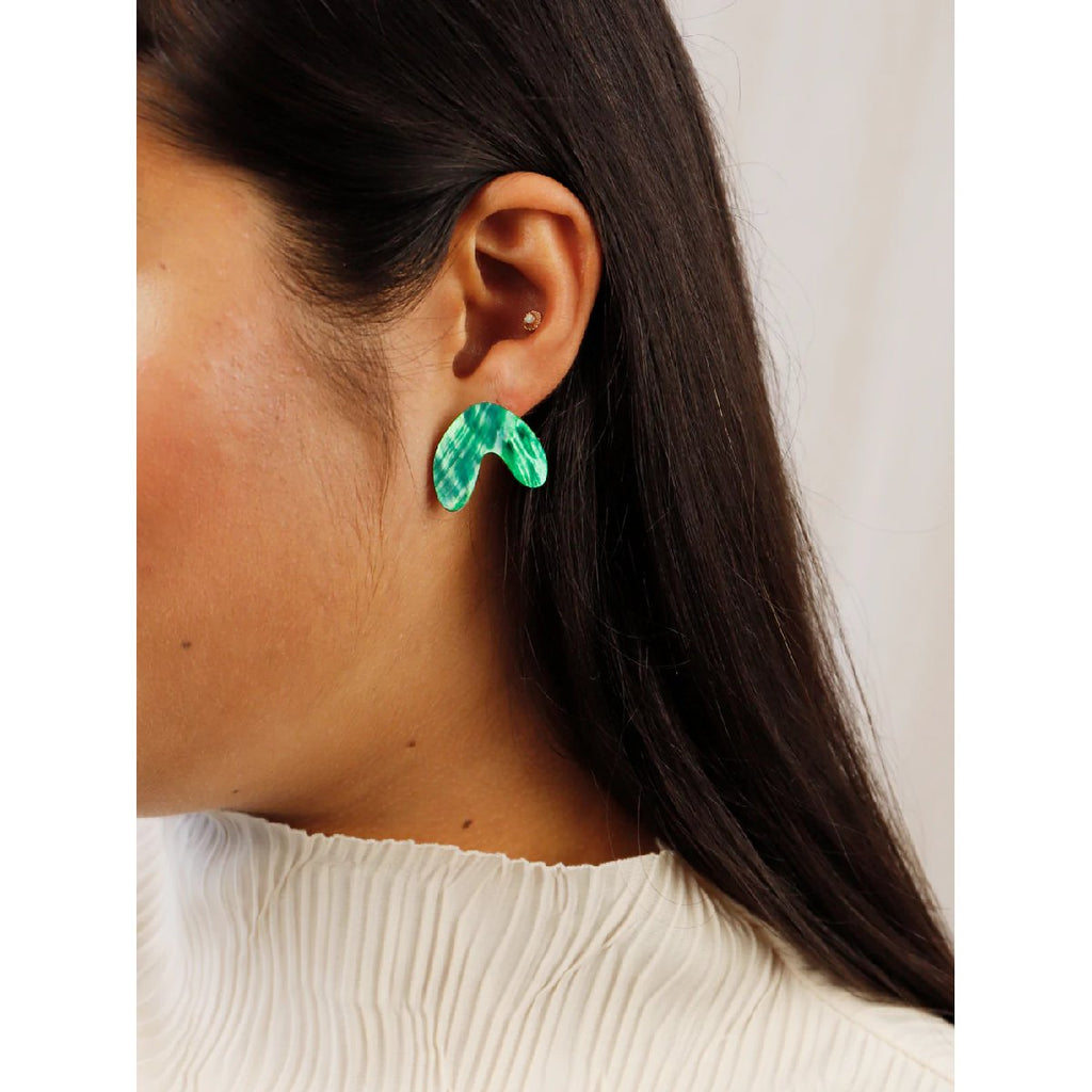 mondocherry | Wolf & Moon | cassia stud earrings | emerald - wear close