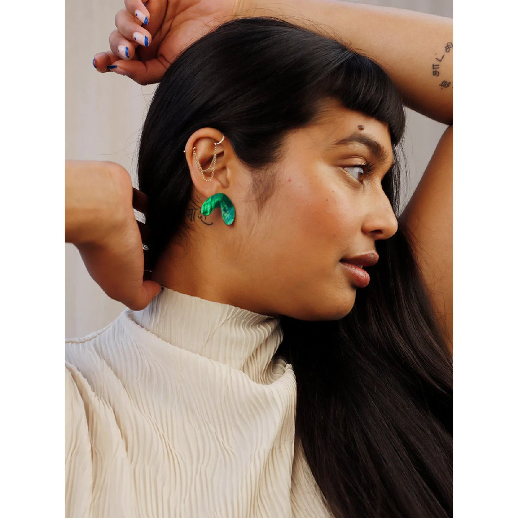 mondocherry | Wolf & Moon | cassia stud earrings | emerald - wear