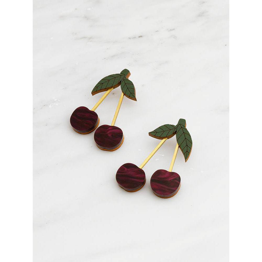 Wolf and Moon | cherry earrings - side view