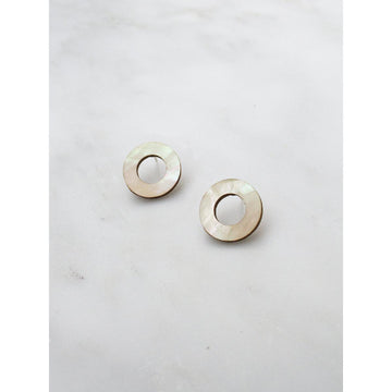 Wolf and Moon | disc stud earrings | mother of pearl